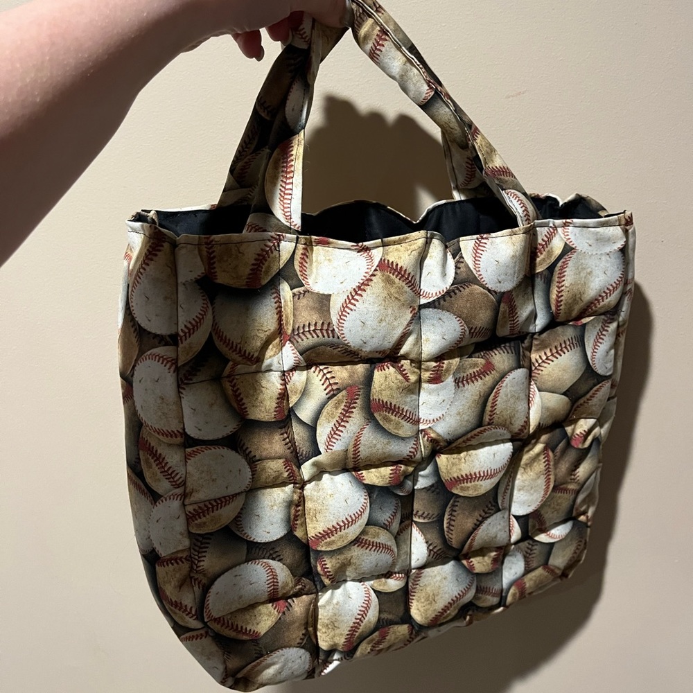 Handmade tote bag! Baseball print with neutral interior.